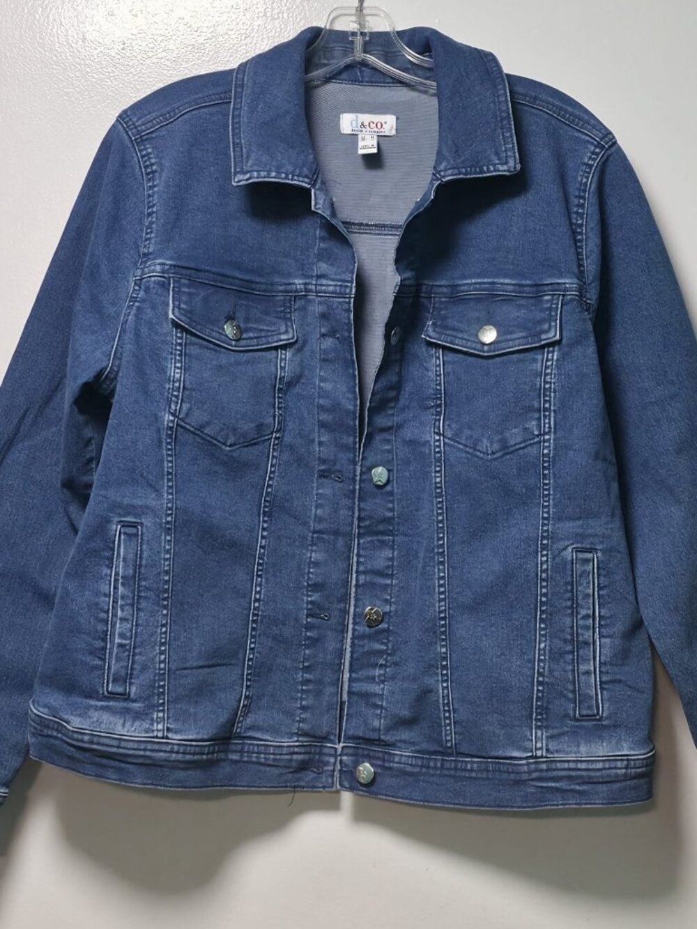 Denim & Co. Indigo Classic Stretch Denim Jean Jacket w/ Star Buttons Medium M